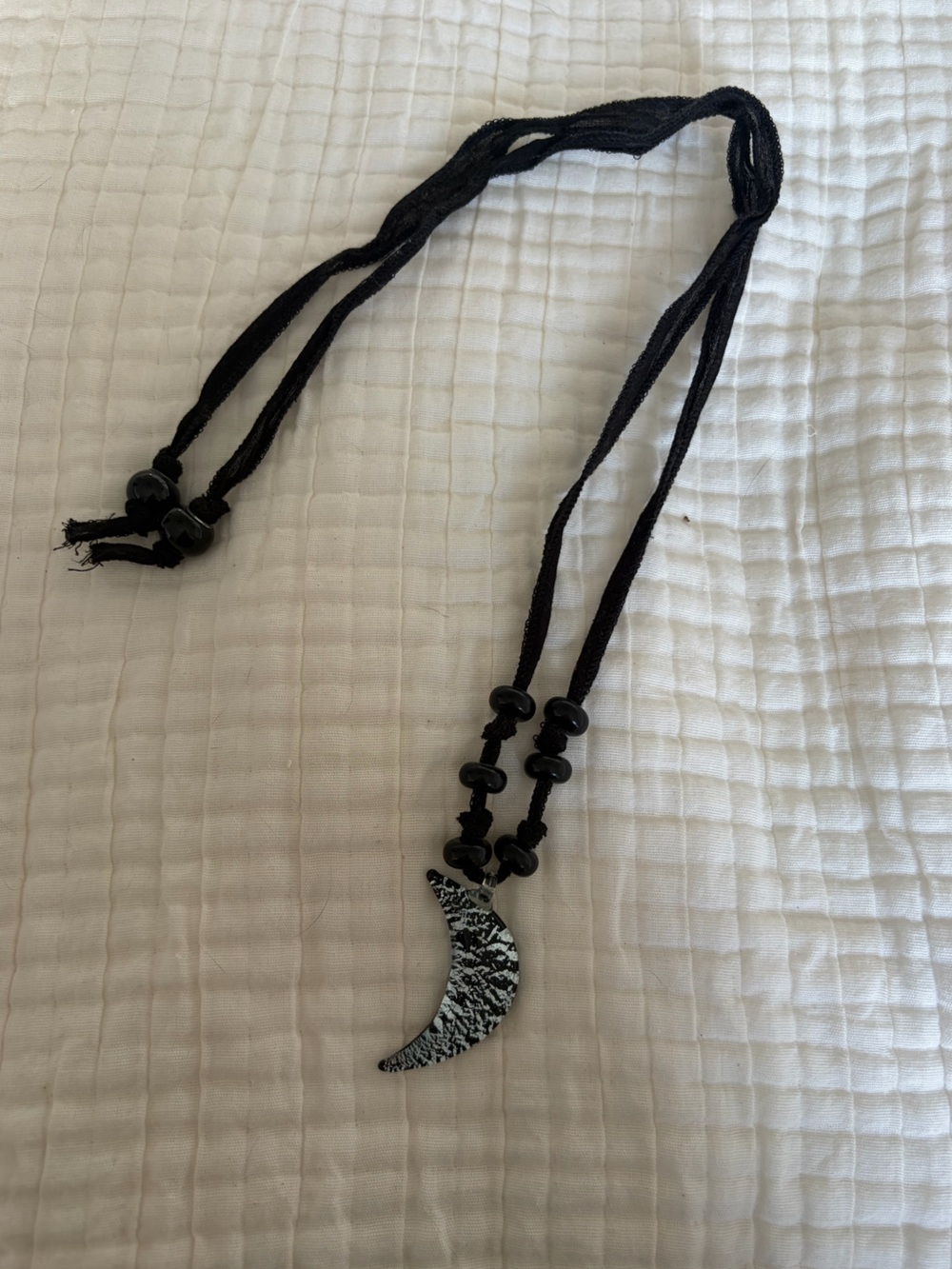Black Cord Adjustable Necklace with Textured Pendant